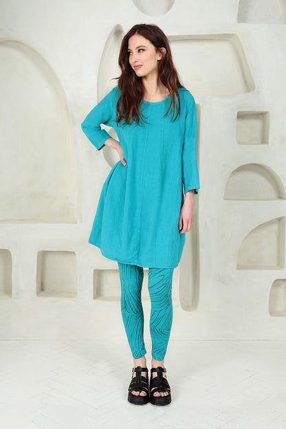 Midi Balloon Bright Turquoise Linen Dress 6