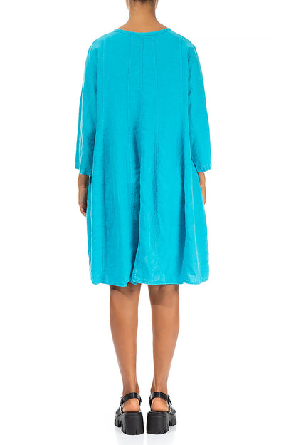 Midi Balloon Bright Turquoise Linen Dress 2