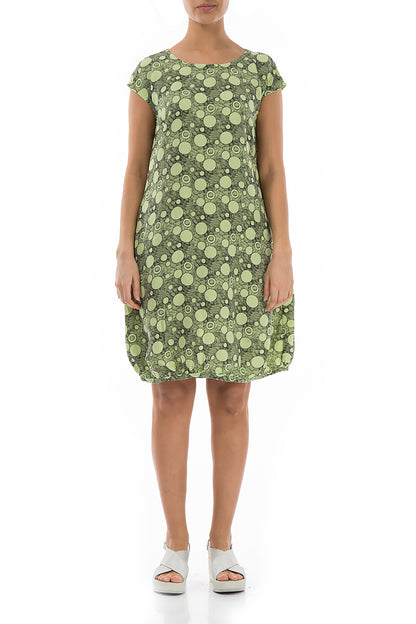 Midi Bubbles Printed Lime Linen Dress 1