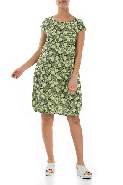 Midi Bubbles Printed Lime Linen Dress 4