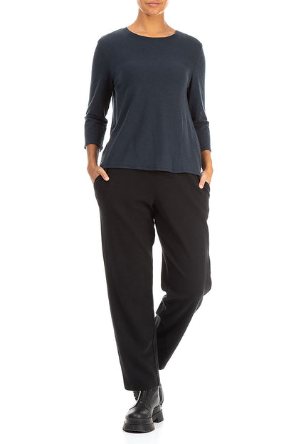 Minimalist Navy Wool Blouse 4