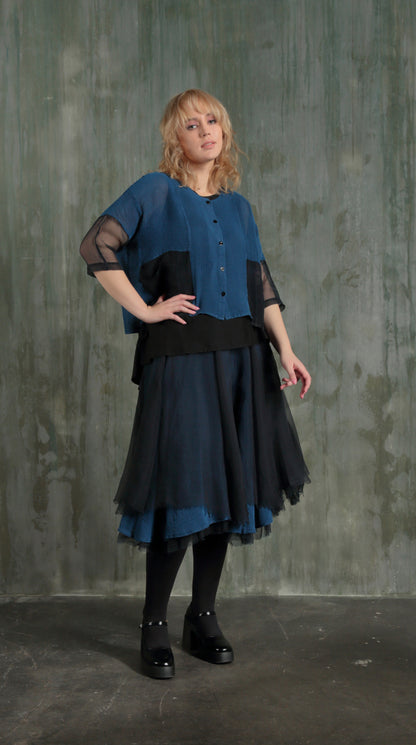 Mixed Media Cobalt Blue Silk Mesh Jacket 5