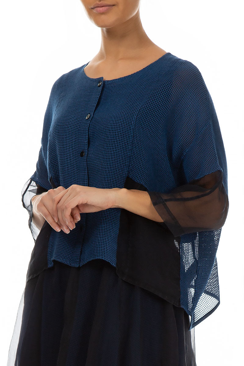 Boxy Cobalt Blue Silk Mesh Jacket 3
