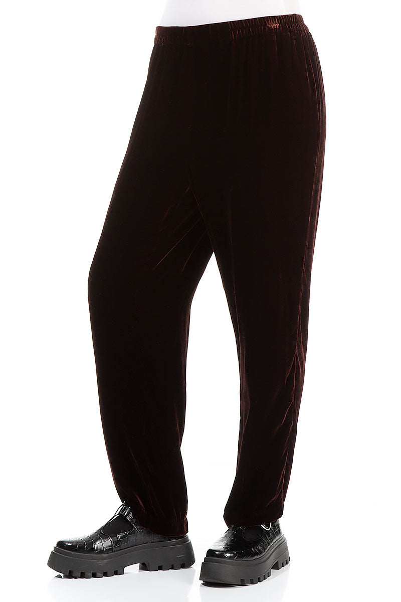 Narrow Cinnamon Silk Velvet Trousers