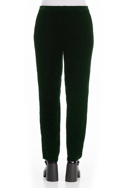 Narrow Straight Pine Green Silk Velvet Trousers