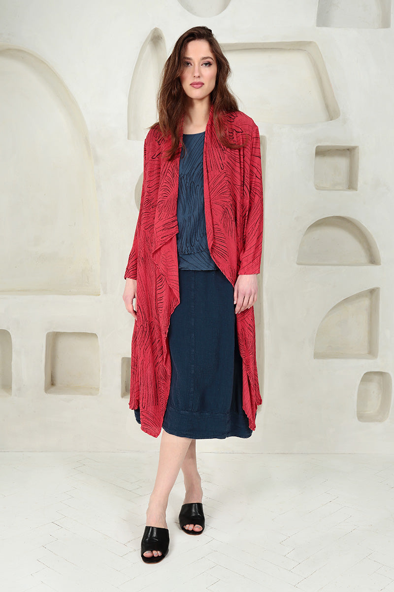 Open Feathers Poppy Red Crinkled Silk Viscose Jacket