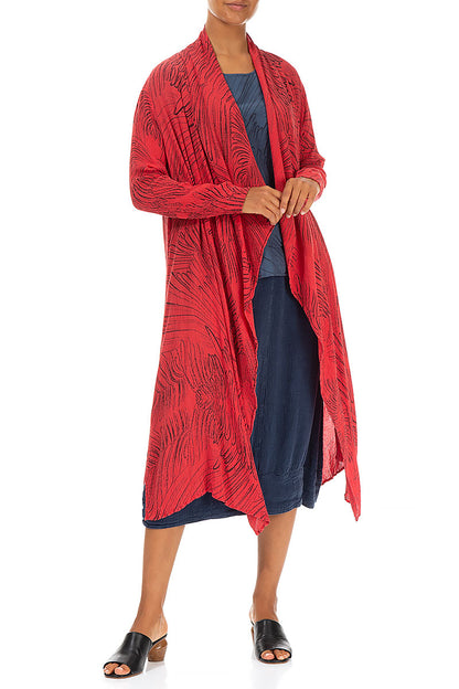 Open Feathers Poppy Red Crinkled Silk Viscose Jacket