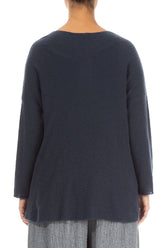 Open Flower Pockets Navy Wool Cardigan 2