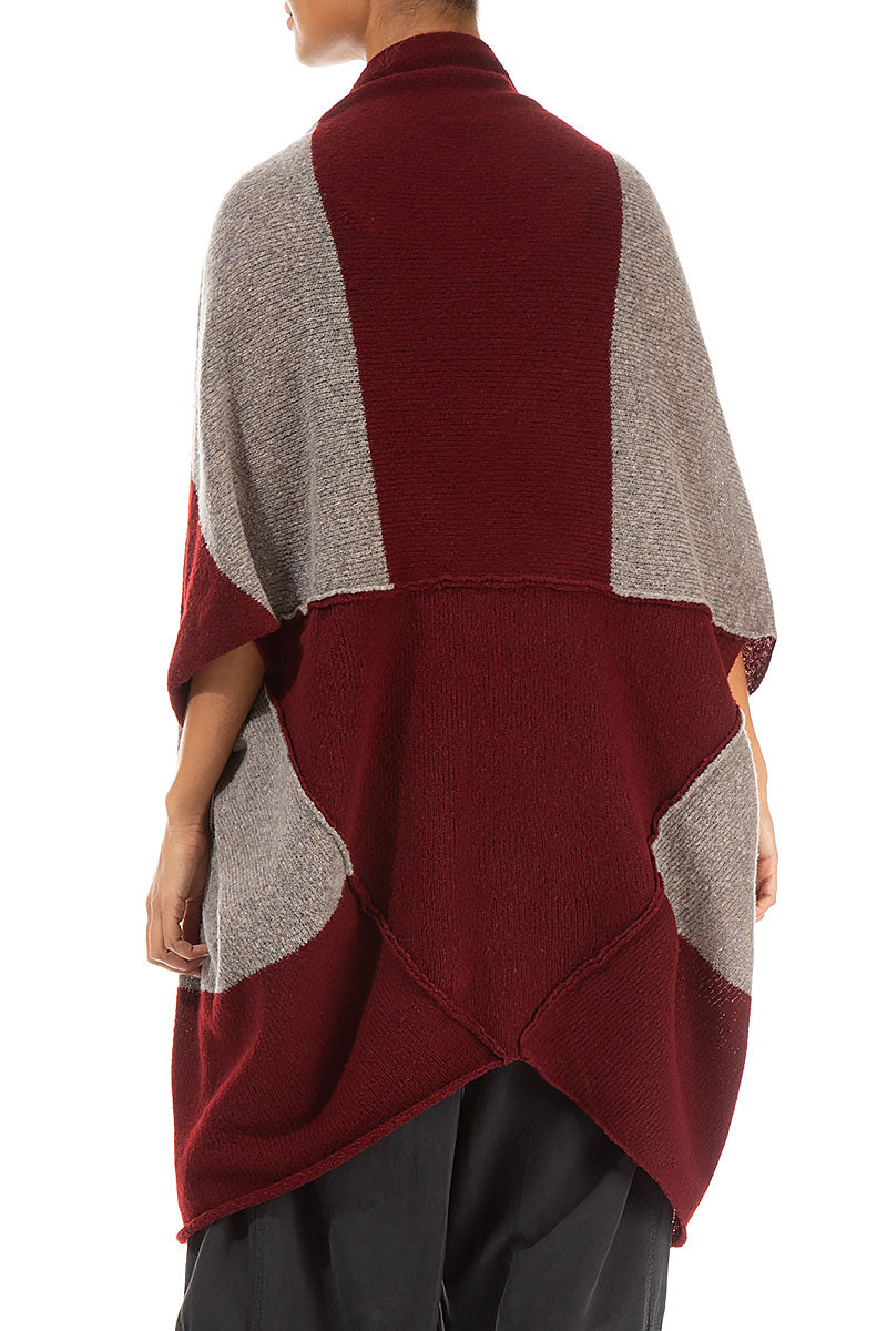 Open Reversible Maroon Beige Wool Wrap Cardigan