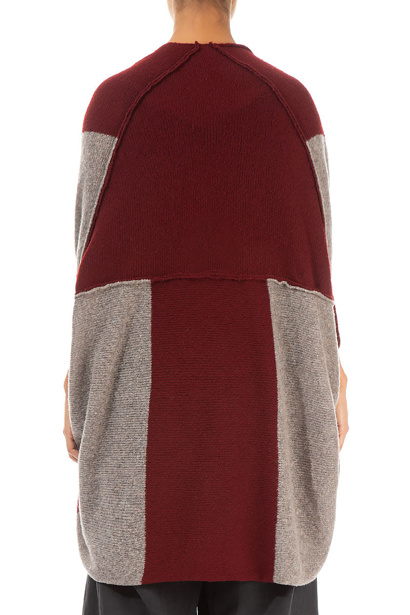 Open Reversible Maroon Beige Wool Wrap Cardigan