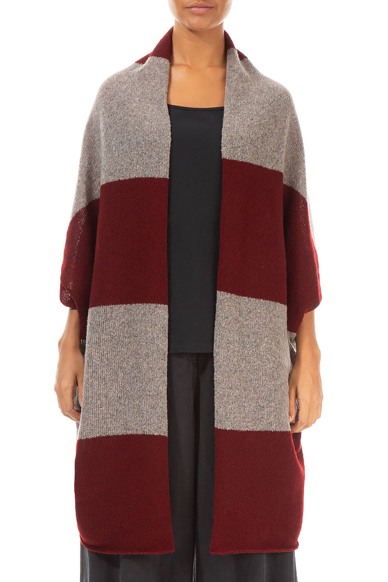 Open Reversible Maroon Beige Wool Wrap Cardigan