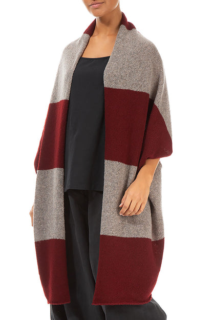 Open Reversible Maroon Beige Wool Wrap Cardigan