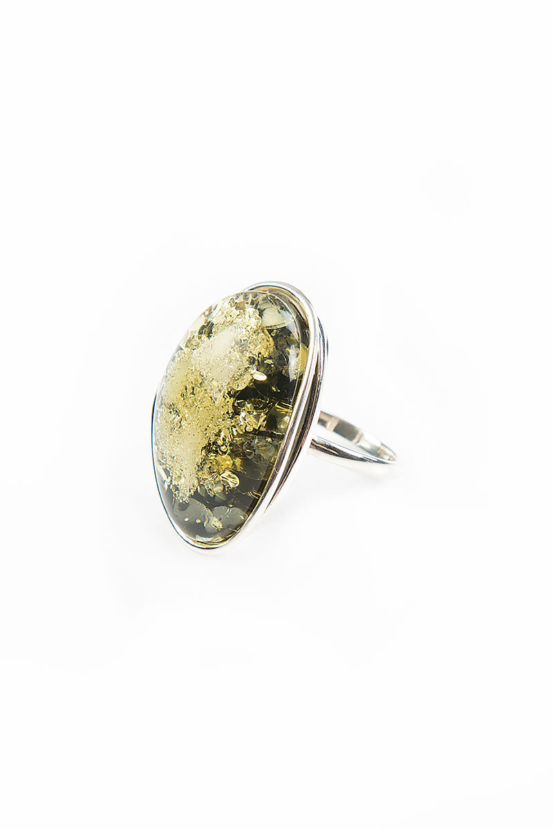 Oval Green Amber Ring
