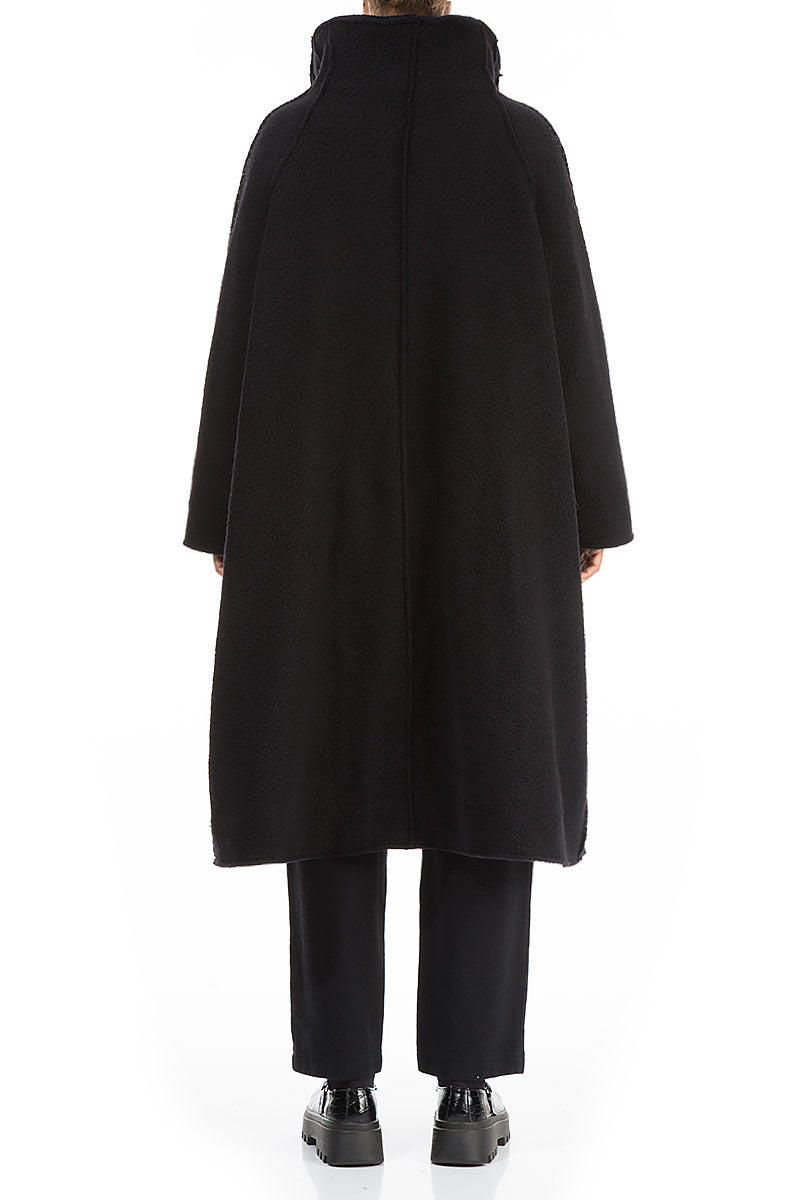 Oversized Black Plush Wool Cotton Light Coat 2
