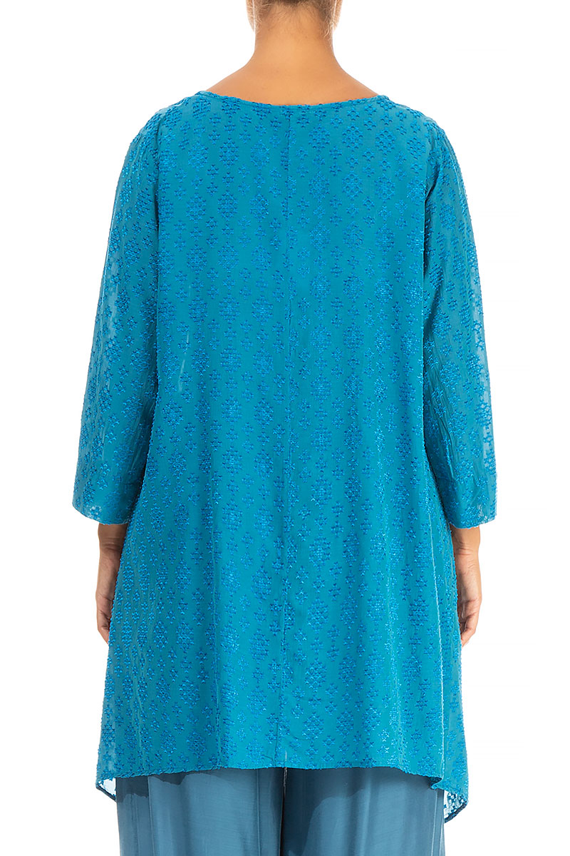 Patterned Longer Edges Blue Silk Tunic