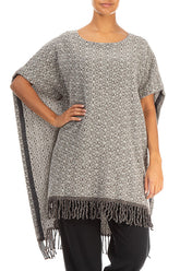 Patterned Poncho Grey Wool Alpaca Tunic 3