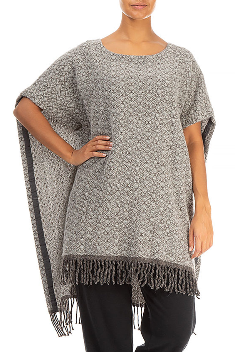 Patterned Poncho Grey Wool Alpaca Tunic 3