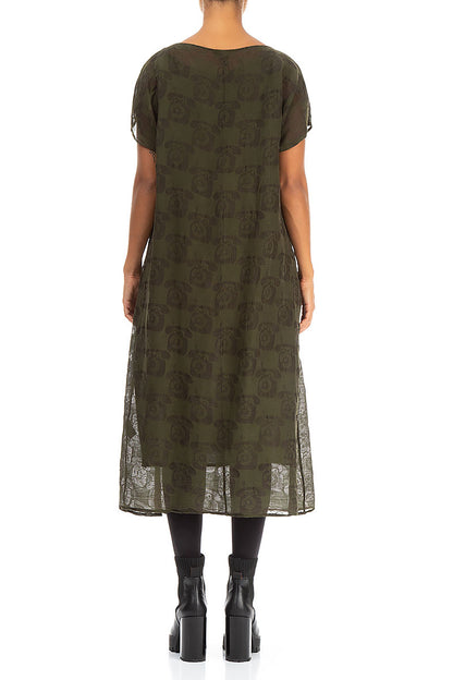 Phone Print Khaki Silk Linen Dress