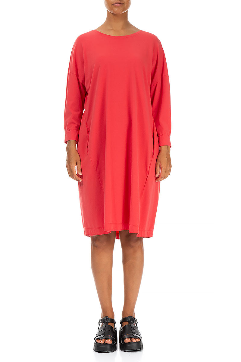 Flared Back Poppy Red Cotton Dress