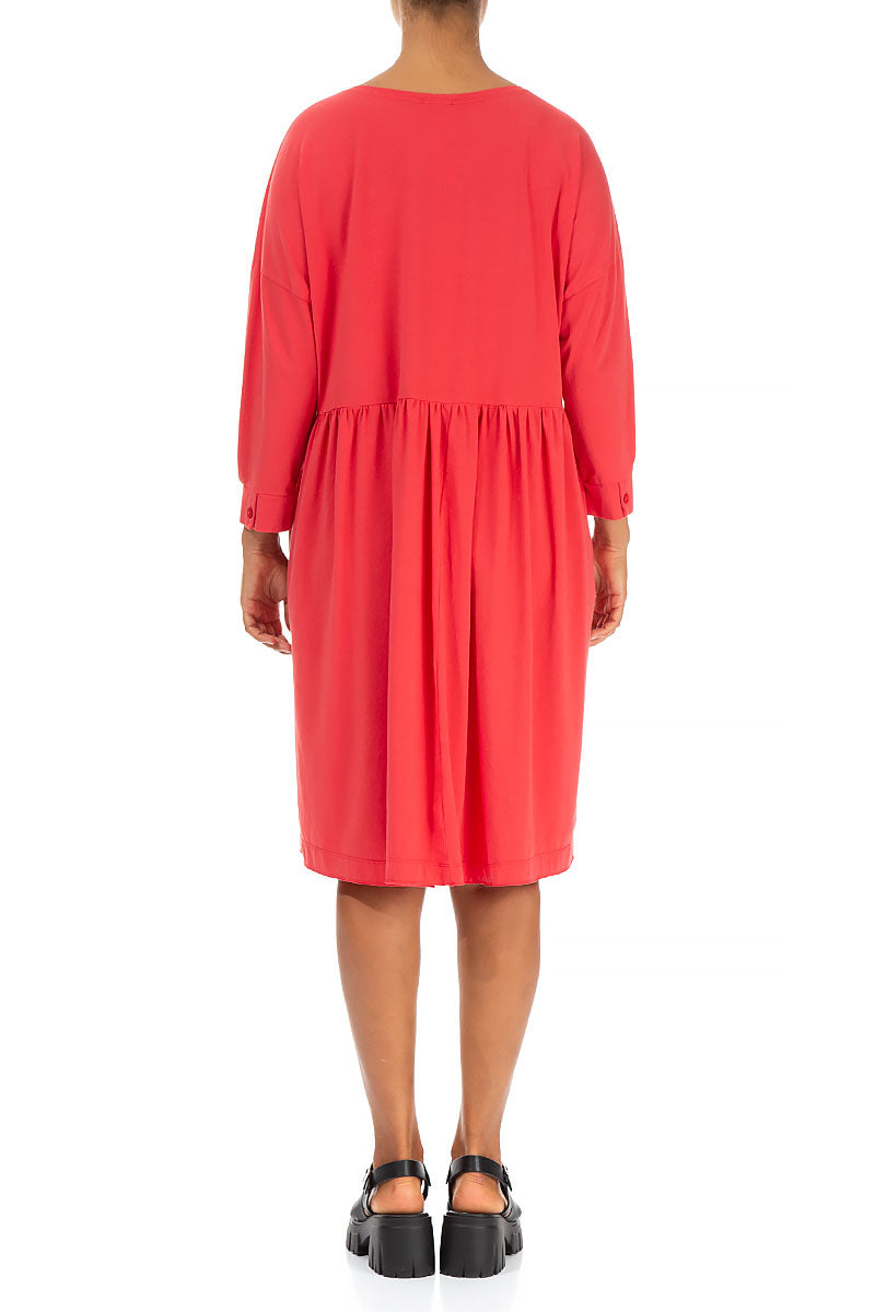 Flared Back Poppy Red Cotton Dress