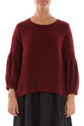 Puff Sleeves Dark Red Wool Sweater 1