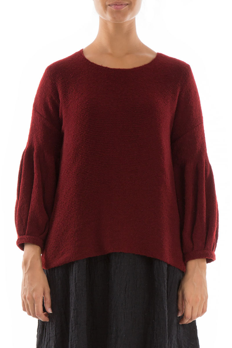 Puff Sleeves Dark Red Wool Sweater