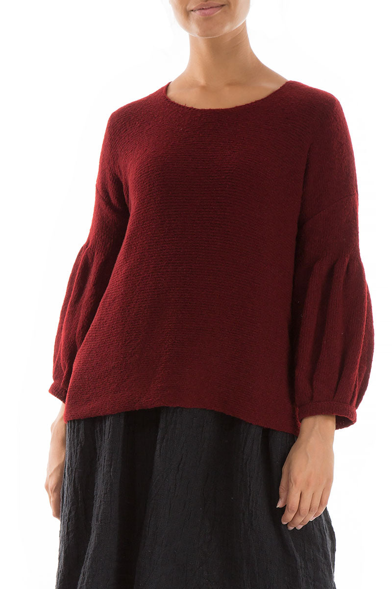 Puff Sleeves Dark Red Wool Sweater 3