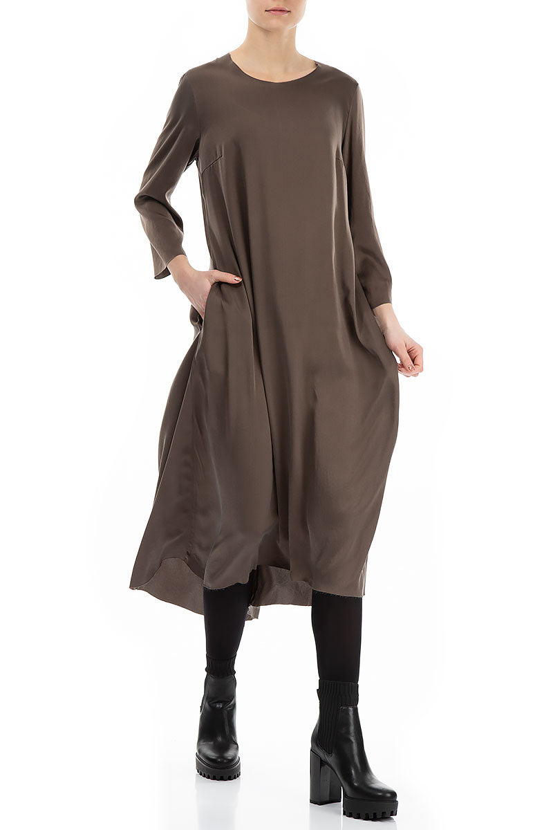 Raw Trims Ash Brown Silk Dress 4