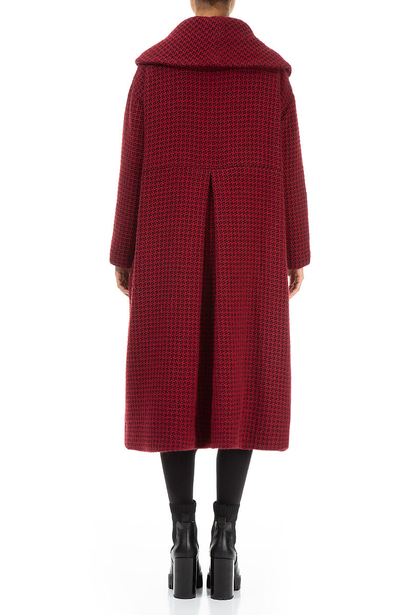 Red Patterned Wool Swing Coat