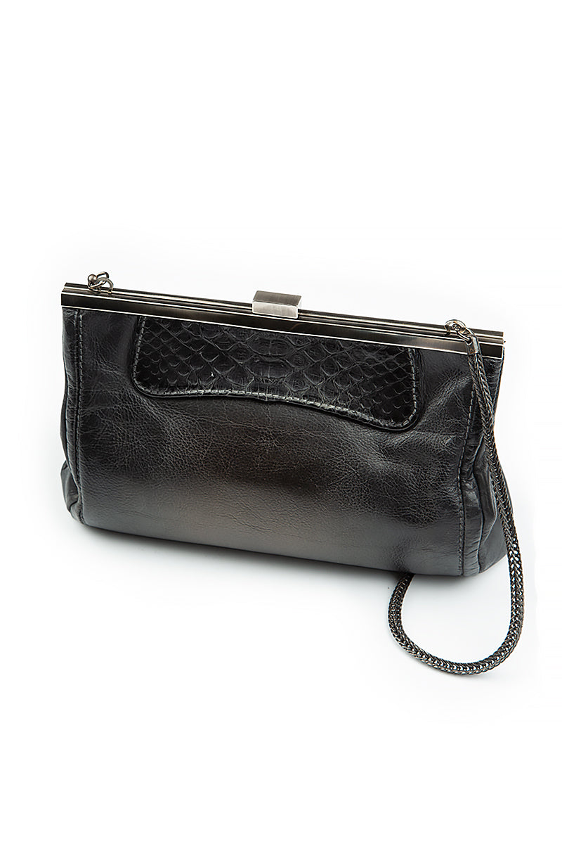 Reptile Anthracite Leather Chain Bag