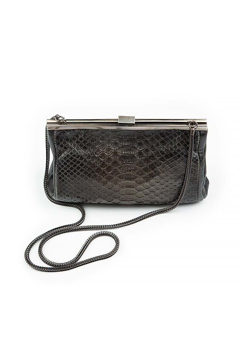 Reptile Anthracite Leather Chain Bag