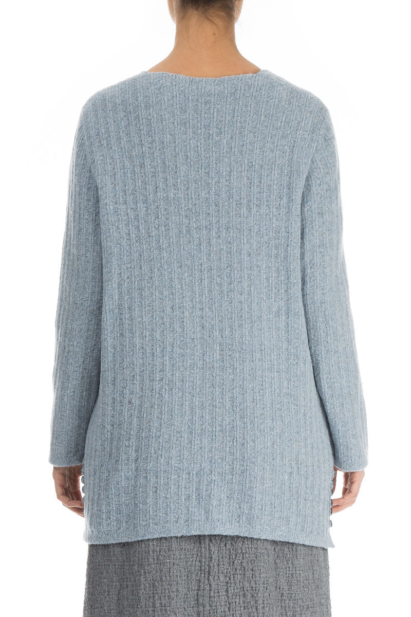 Arctic Blue Rib Knit Wool Cardigan