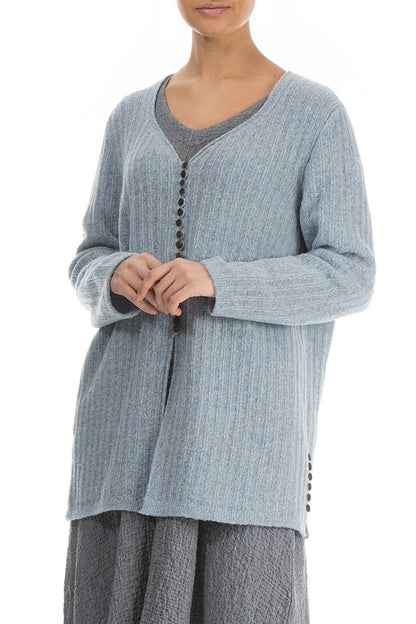 Arctic Blue Rib Knit Wool Cardigan