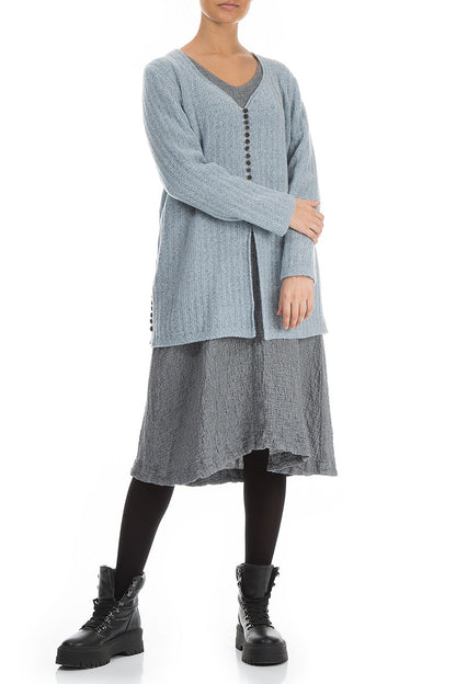 Arctic Blue Rib Knit Wool Cardigan