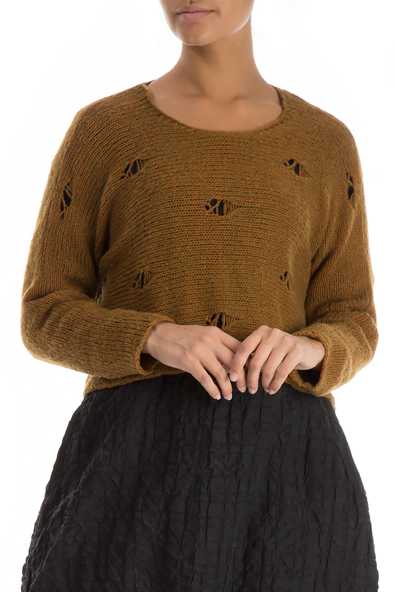 Rip Detail Mustard Wool Sweater