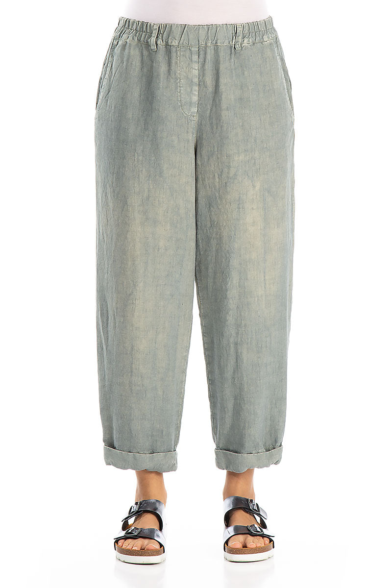 Roll Up Off-Dye Sage Linen Trousers