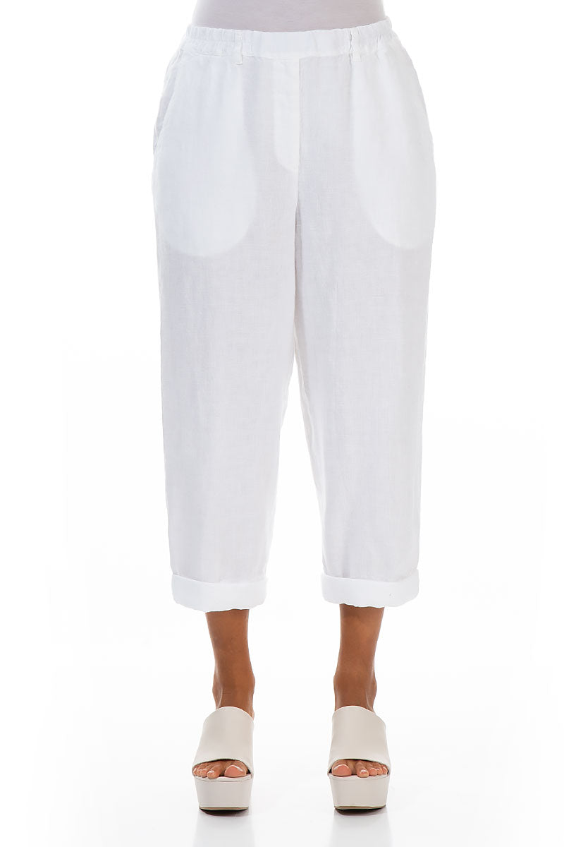 Roll Up White Linen Trousers