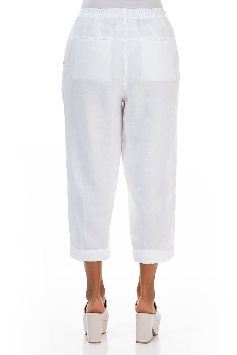 Roll Up White Linen Trousers