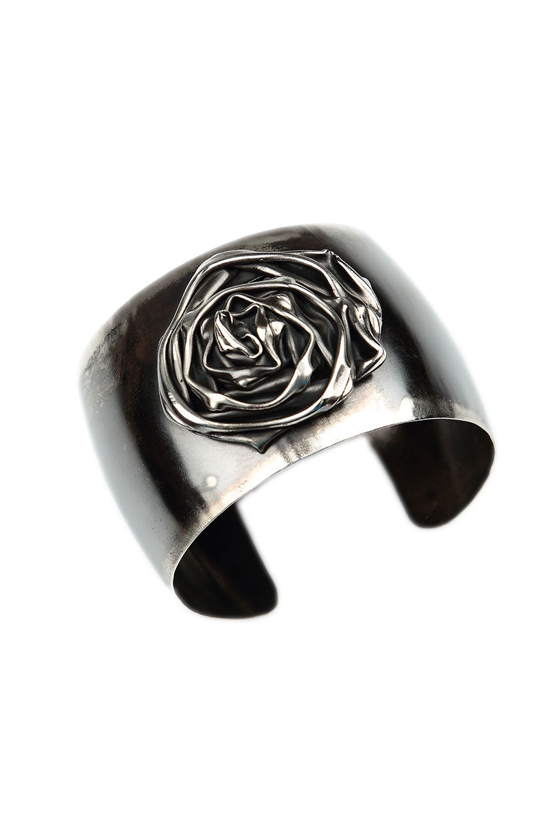 Wide Rose Metal Cuff Bracelet