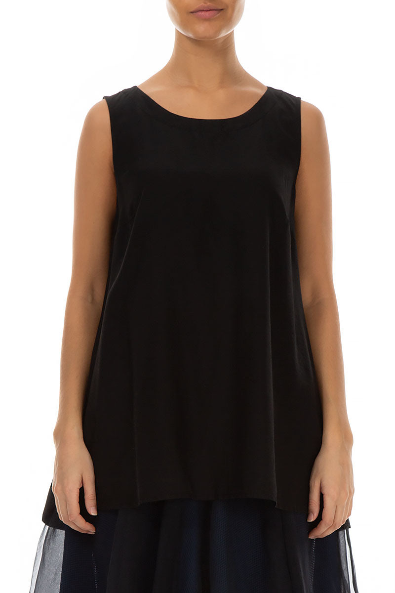 Sleeveless Black Silk Bamboo Top