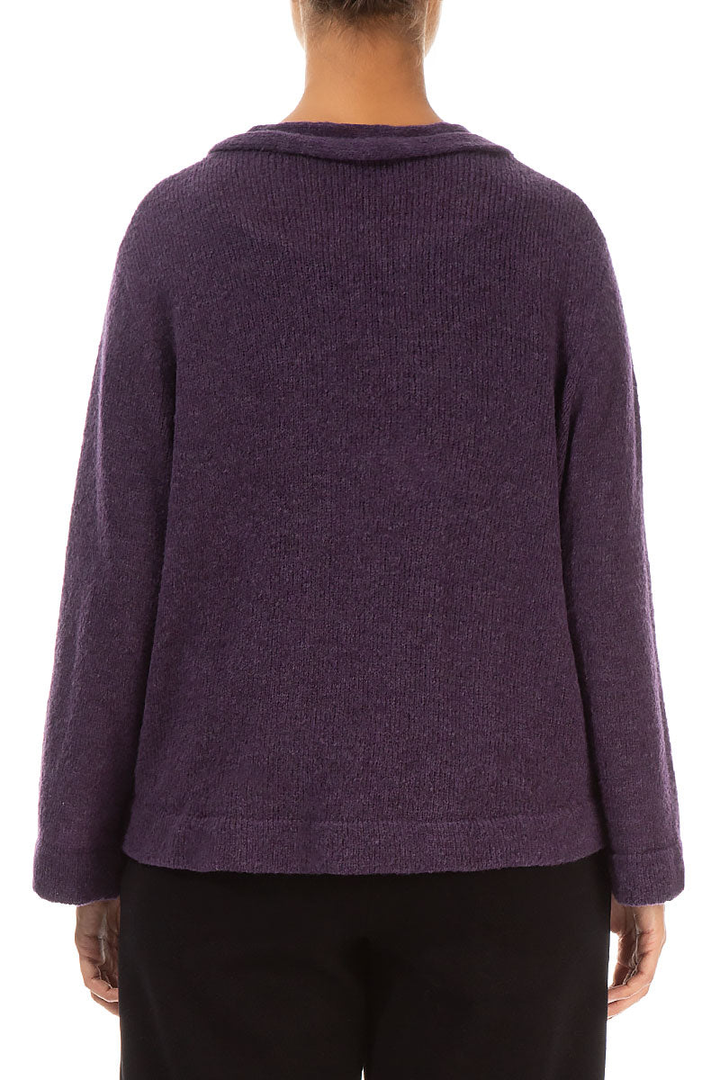 Rounded Front Purple Wool Cardigan