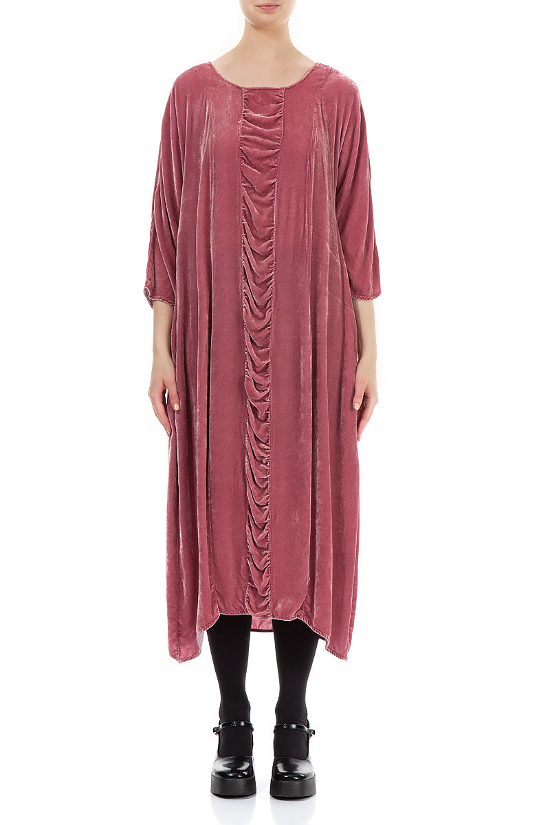 Ruched Balloon Dusty Rose Silk Velvet Dress