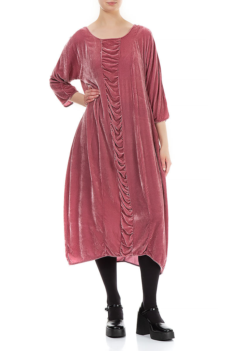 Ruched Balloon Dusty Rose Silk Velvet Dress