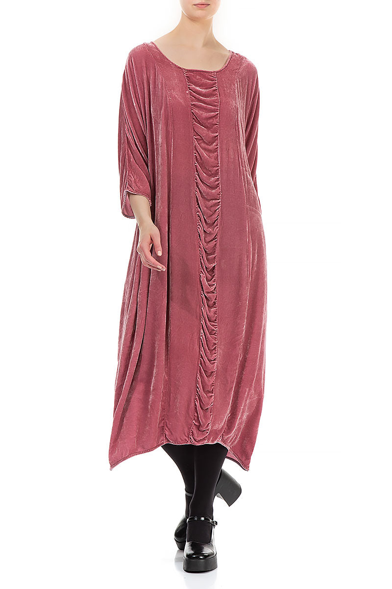 Ruched Balloon Dusty Rose Silk Velvet Dress