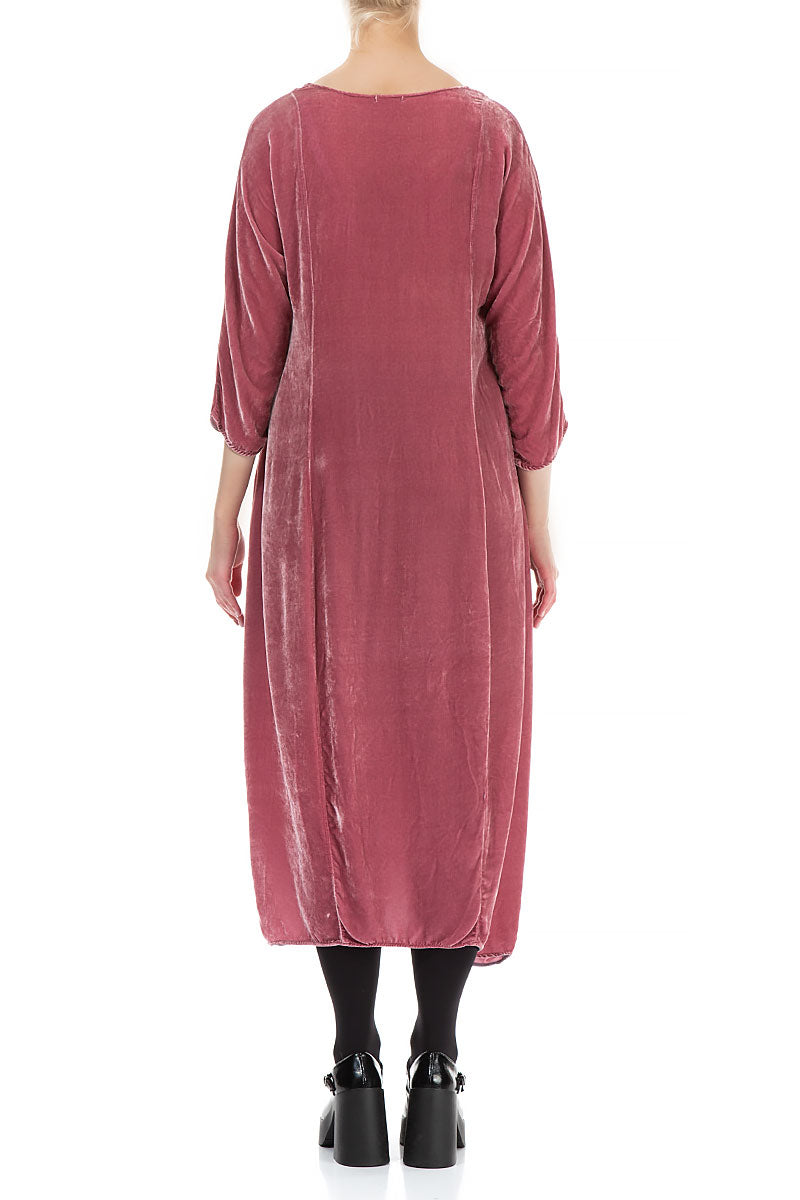 Ruched Balloon Dusty Rose Silk Velvet Dress