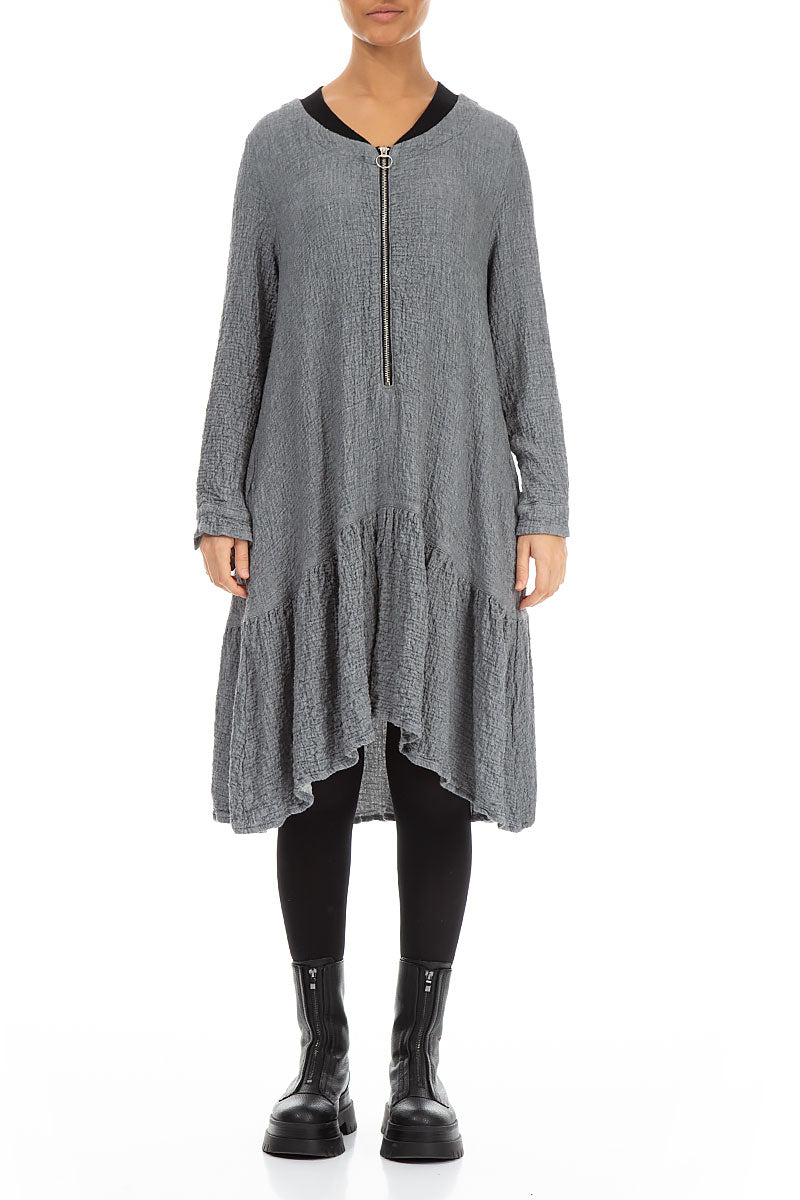 Ruffle Hem Grey Wool Bomber Dress