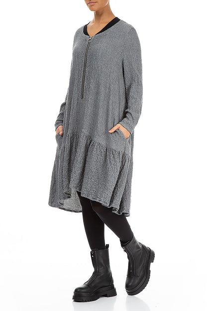 Ruffle Hem Grey Wool Bomber Dress