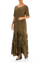 Ruffle Khaki Silk Bamboo Maxi Dress 3