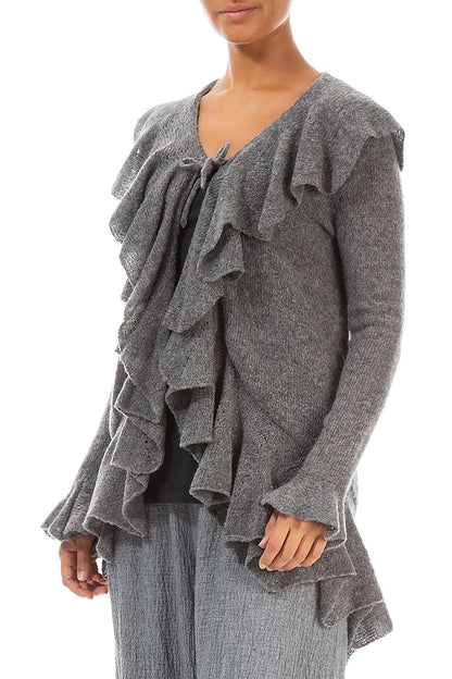 Ruffles Decorated Grey Wool Cardigan 3