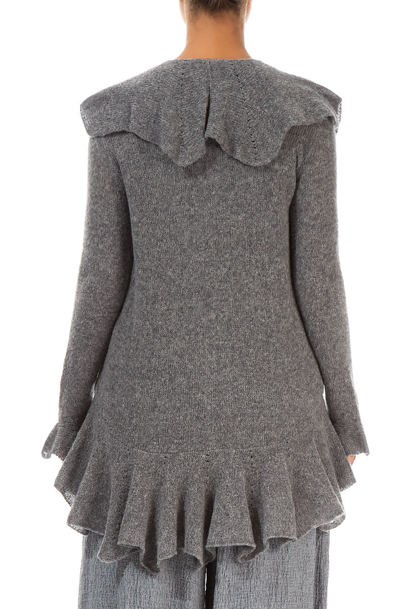 Ruffles Decorated Grey Wool Cardigan 2